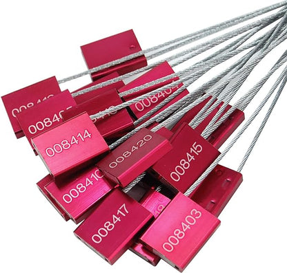 Leadseals(R) 1000 Red Steel Cable Seals Metal Security Tag Numbered Truck Trailer Seal Anti-Tamper Pull-Tite Security Seal Aluminum Body Transport Shipping Seal Self-Locking Safety Ties ISO 17712