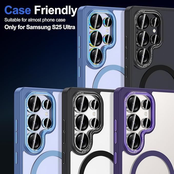 for Samsung Galaxy S25 Ultra Camera Lens Protector, Individual Metal Ring Tempered Glass Lens Cover, [Strong Adsorption] Scratch Resistant Ultra-Thin HD Clear Lens Cover, 1 Set-Slivery Ring