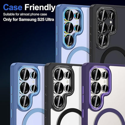 for Samsung Galaxy S25 Ultra Camera Lens Protector, Individual Metal Ring Tempered Glass Lens Cover, [Strong Adsorption] Scratch Resistant Ultra-Thin HD Clear Lens Cover, 1 Set-Black Ring