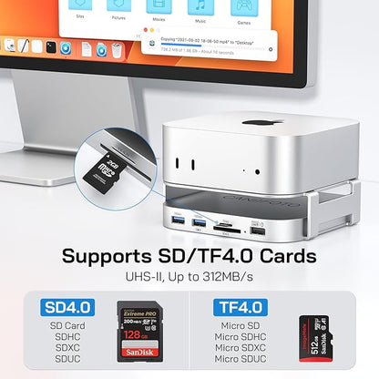 M-ac Mini M4 Dock with 4TB Sam-Sung T7 Portable SSD Enclosure(SSD NOT Included), 7-in-1 Aluminum Hub & Stand for Mac mini M4 and M4 Pro 2024, 10Gbps USB A 3.2, 15CM USB C Cable, SD/TF 4.0 Card Reader