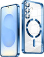 Slim Thin for Samsung Galaxy S25 Case, Compatible with MagSafe, Built-in Camera Lens Protector, Shockproof Protective Phone Case, Soft Electroplated Clear Phone Cover, Sapphire Blue