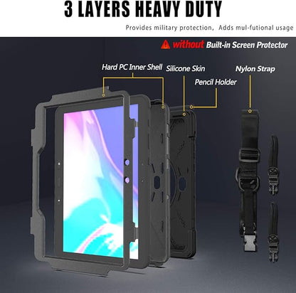 Samsung Galaxy Tab Active PRO 10.1 inch/Galaxy Tab Active4 PRO Case, Heavy Duty Rugged Shockproof Drop Protection Case with 360 Stand, Hand Strap & Shoulder Strap for SM-T540/T547/T630/T638 (Black)