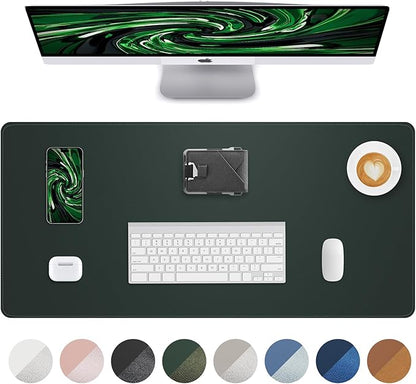 AFIING Desk Pad Protector 23.6" x 13.7" - Non-Slip Waterproof PU Leather Desk Mat for Mouse, Keyboard, Laptop, Office and Home Workspace (Dark Green)