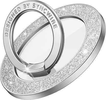 Syncwire Magnetic Phone Grip for MagSafe, Bling Magnetic Phone Ring Holder, 360° Rotation with Floating Effect Cell Phone Ring Stand MagSafe Ring for iPhone 15 Pro Max 14 13 12 &All - Glitter Silver
