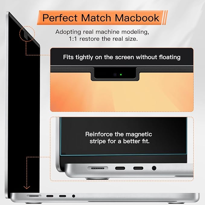Privacy Screen for MacBook Pro 14 Inch 2021-2024 M4 /M4 Pro /M4 Max /M3 /M3 Pro /M3 Max /M2 Pro /M2 Max /M1 Pro /M1 Max, Magnetic Removable Anti Blue Light Glare Screen Protector