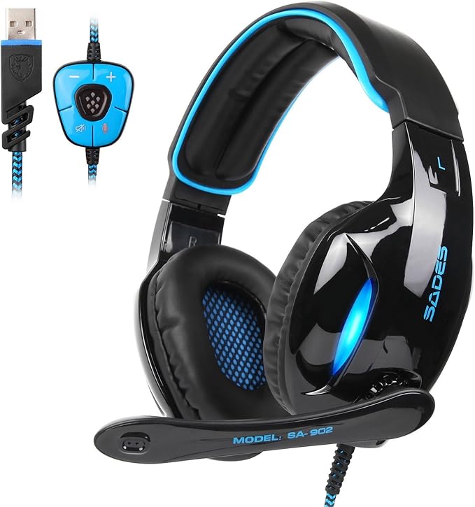 SA902 7.1 USB Surround Sound PC Headsets Over-Ear Gaming Headphones with Microphone LED Light