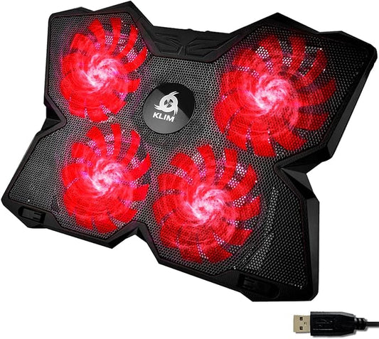 KLIM Wind Laptop Cooling Pad - Support 11 to 17 Inch Laptops, PS4-4 Fans - Light, Quiet, Powerful Cooling - Gamer USB Slim Portable Laptop Stand - NEW 2021 Version - Black