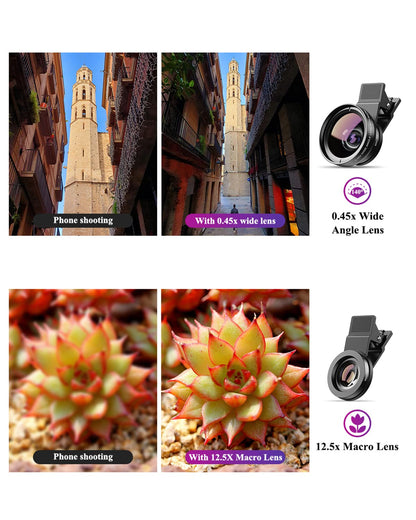 Apexel Phone Camera Lens, 2 in 1 Cell Phone Clip-on Lens Kit