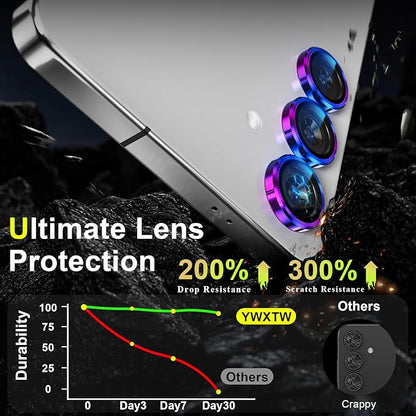 YWXTW Camera Lens Protector for Samsung Galaxy S25+ Plus Accessories [1:1 Fit & Ultra Clarity] 9H Tempered Glass Metal Individual Ring Camera Cover Screen Protector, Case Friendly (Multi-Coloured)
