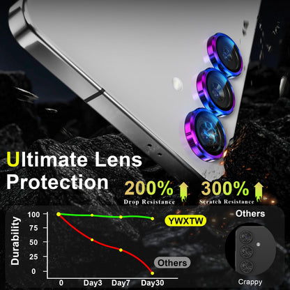 YWXTW Camera Lens Protector for Samsung Galaxy S25+ Plus Accessories [1:1 Fit & Ultra Clarity] 9H Tempered Glass Metal Individual Ring Camera Cover Screen Protector, Case Friendly (Multi-Coloured)