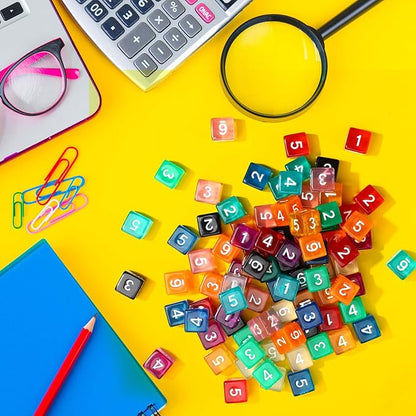 Poen 100 Pcs 16mm Dice Set Bulk, 6 Sided Standard Colored Dices with Numbers, D6 Polyhedral Games Dice for Board Games, Parties (Transparent Color)