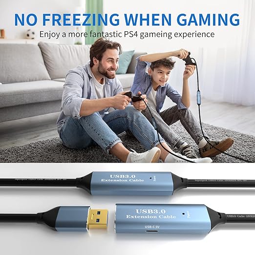 USB 3.0 Extension Cable 50FT Type A Male to Female Active Extender Cord with 2 Extension Chipsets Signal Booster and 1 USB-C Charging Port, for Webcam, USB Hub, PlayStation, Printer, Camera
