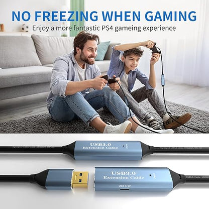 USB 3.0 Extension Cable 65FT Type A Male to Female Active Extender Cord with 3 Extension Chipsets Signal Booster and 1 USB-C Charging Port, for Webcam, PlayStation, Printer, Camera