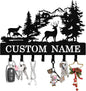 Personalized Deer Key Holder Wall Mount, Custom Metal Key Rack Key Holder with Name, Deer Cabin Wall Keys Hanger with Hooks for Entryway, Front Door, Hallway, Kitchen, Living Room