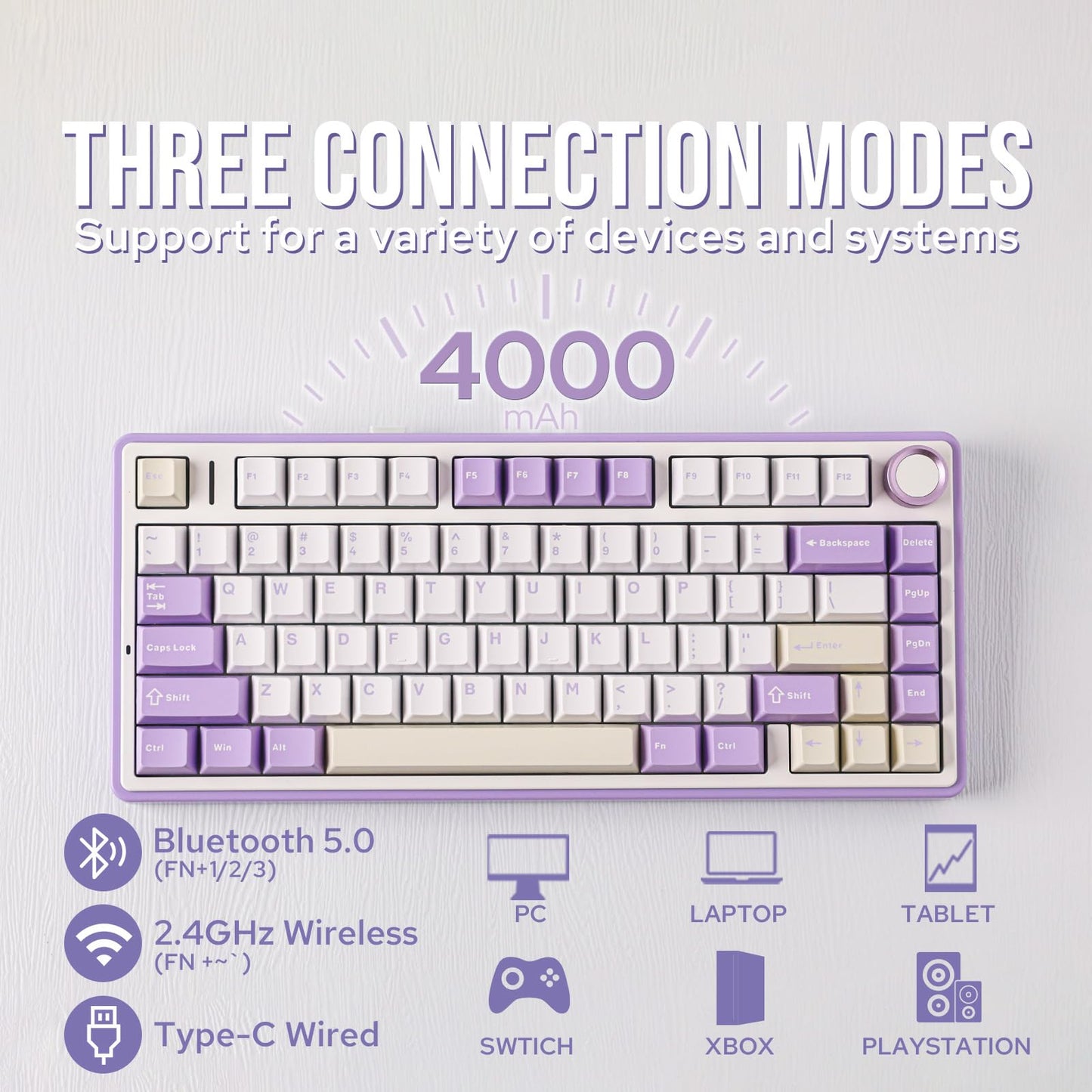 EPOMAKER x Aula F75 Gasket Mechanical Keyboard, 75% Wireless Hot Swappable Gaming Keyboard with Five-Layer Padding&Knob, BT/2.4GHz/USB-C, RGB (Purple, LEOBOG Reaper Switch)