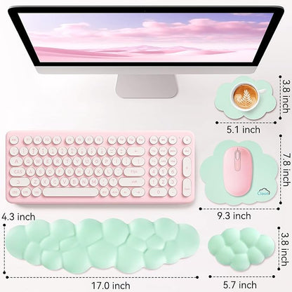 Cloud Wrist Rest for Computer Keyboard, 4-in-1 Memory Foam Leather Cloud Keyboard Wrist Rest and Mouse Pad Set with Ergonomic Support for Arm and Palm Cushion, Gaming/Work Setup, Light Green