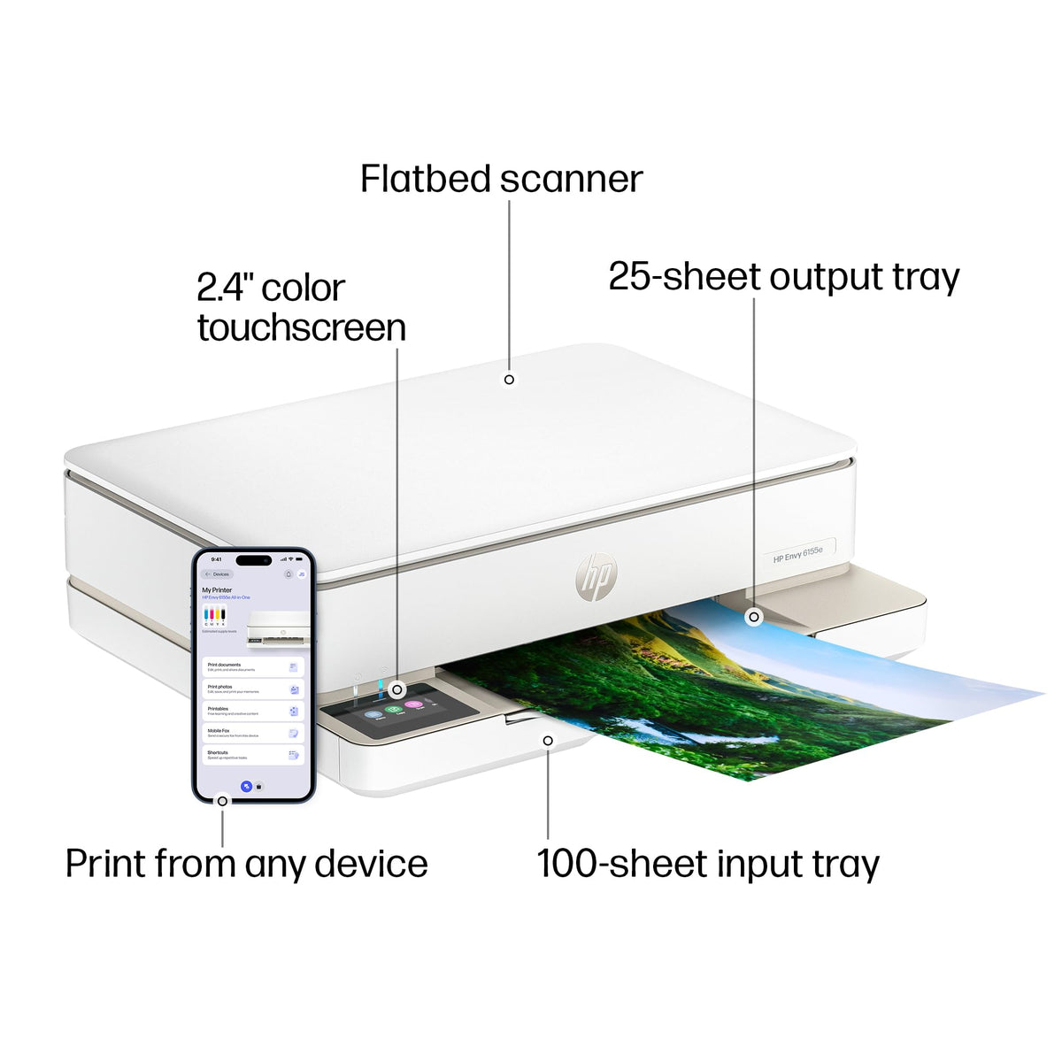 HP Envy 6155e Wireless All-in-One Color Inkjet Printer, Portobello, Print, scan, copy, Duplex printing Best-for-home, 3 month Instant Ink trial included, AI-enabled (714L5A)