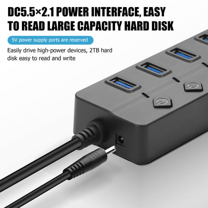 90 Degree USB Hub Splitter YACSEJAO USB 2.0 Data Hub with Individual LED Button On/Off Switch DC5.5 * 2.1 Power Port for Laptop,PC Computer (4 Ports, 0.3M)