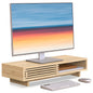 WELL WENG 25" Monitor Stand with Sliding Doors Desk Shelf Bamboo