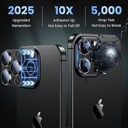 Uyiton Compatible with iPhone 16 Pro/iPhone 16 Pro Max Camera Lens Protector - [Not Easy to Break][Strong Adsorption][Case-Friendly] Metal Tempered Glass Rear Camera Screen Cover - Black Titanium