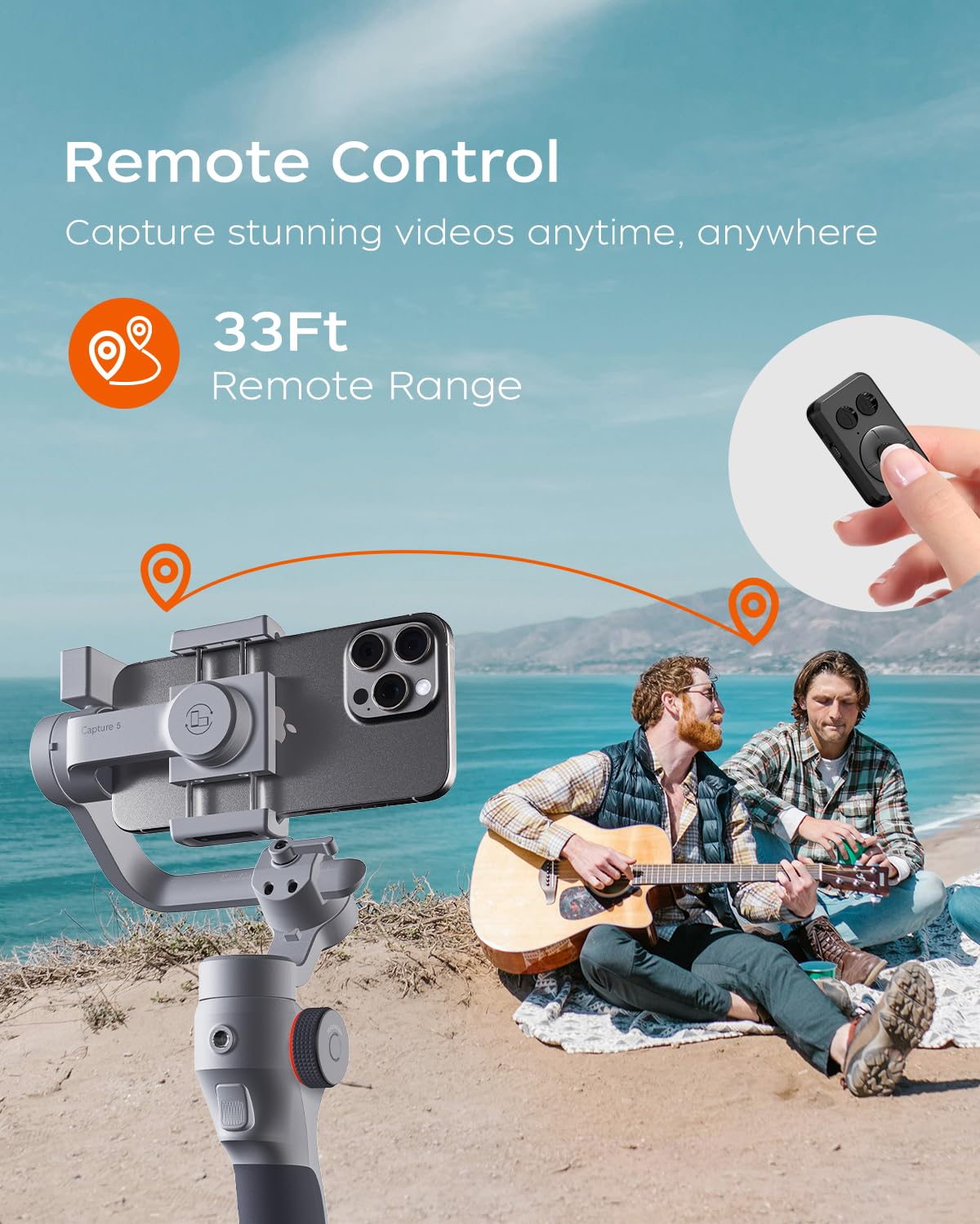 FUNSNAP Capture5 Gimbal Stabilizer for Smartphone, Magnetic AI Tracker Fill Light Remote Control 500g Payload, 3-Axis Phone Gimbal for Android & iPhone 16 15 Pro Max for Video Recording（Gray）