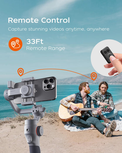 FUNSNAP Capture5 Gimbal Stabilizer for Smartphone, Magnetic AI Tracker Fill Light Remote Control 500g Payload, 3-Axis Phone Gimbal for Android & iPhone 16 15 Pro Max for Video Recording（Gray）