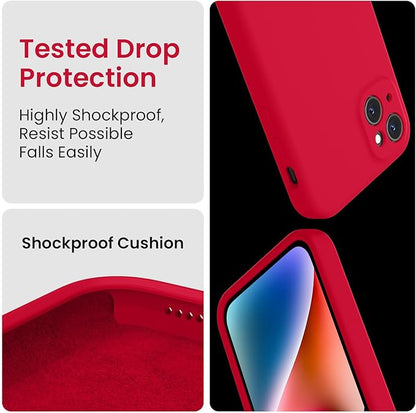 FireNova Designed for iPhone 13 Case, Silicone Upgraded [Camera Protection] Phone Case with [2 Screen Protectors], Soft Anti-Scratch Microfiber Lining Inside, 6.1 inch, Deep Red