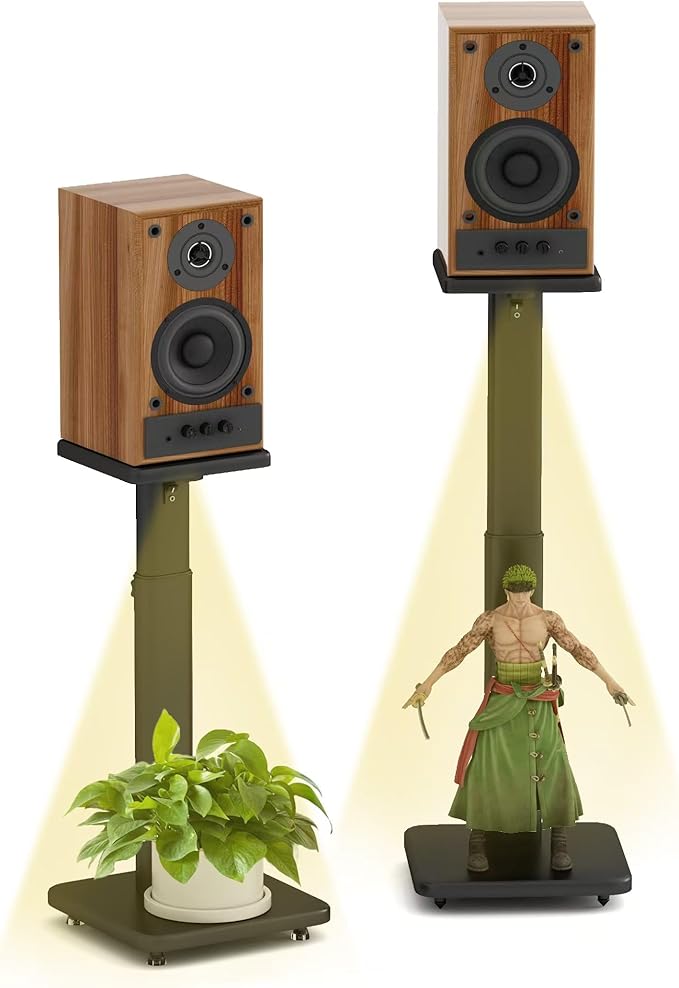 Universal Bookshelf Speaker Stands Pair - CNFRD Adjustable Height Floor Stands for Surround Sound - Holds 25lbs for Studio, Home Theater System - Tool-Free Assembly