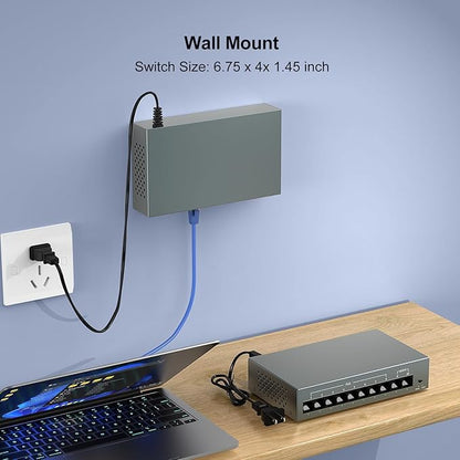 YuanLey 8 Port Gigabit PoE Switch with 2 Gigabit Uplink, 8 Port PoE+ 1000Mbps, 85W 802.3af/at, Extend Function, Metal, Fanless, AI WatchDog, Unmanaged Plug and Play Smart Detection Ethernet Switch