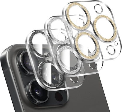 LucBuy 3PCS Sparkling Camera Lens Protector for iPhone 11 Pro/iPhone 11 Pro Max, Full Clear Acrylic Cover with Shiny Colorful Glitter Designed Decoration Back Camera Protector