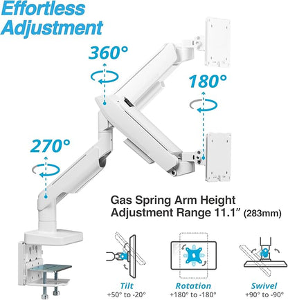 AVLT RGB Lights Single 17”-49” Gaming Monitor Arm Desk Mount, Fits One Flat/Curved/Ultrawide Screen up to 44lbs(20kg), Height Swivel Tilt Adjustable Stand - White