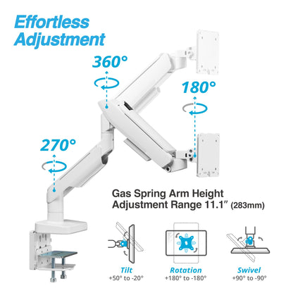 AVLT RGB Gaming Single Monitor Arm Desk Mount for 17-49" Screens - White