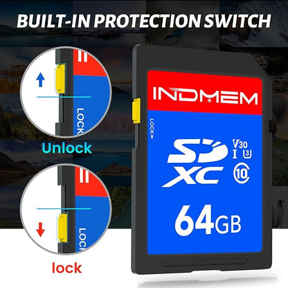 INDMEM SD Card 64GB 8-Pack, Class 10 64GB High Speed up to 90M/S Full HD Video Flash Memory Card MLC Standard Secure Digital Cards Camera Cards