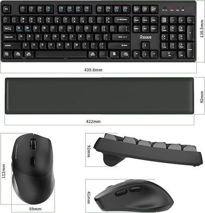Wireless Keyboard and Mouse Combo with Wrist Rest, 2.4G Full-Sized Keyboard and Mouse Cordless, 3 DPI Adjustable Silent Mouse, Dual-System Keyboard for Computer/Laptop/Windows/Mac(Black)