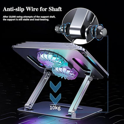 Adjustable Laptop Stand with Cooling Fan, Aluminium Alloy Multi-Angle Computer Holder for Desk, Portable Notebook Metal Mount All Laptops 11"-17.3"-Grey