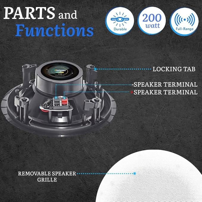 Vaiyer Home Audio System Kit, 6-Channel 6000 Watts Bluetooth Amplifier with 6.5" 12 QTY of 200 W Each Frameless in-Ceiling Speakers & 16 AWG 500 ft. Speaker Wire - Perfect for Home, Office, Restaurant