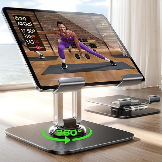 LISEN for iPad Stand Holder [All-Metal Foldable] Adjustable Tablet Stand for Desk, 2026 iPad Accessories Rotating Display Stand Office Men Gifts Kindle Tablet PS Switch iPhone 11"-4.7"