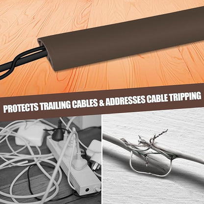 Floor Cord Cover Cable Cavity Self Adhesive Cord Hider Floor 3.3FT Floor Cable Management Power Cord Protector Floor Electric Cord Covers for Offices, Gym, Exhibitions (CoffeeBrown, 1.18" x 3.3')