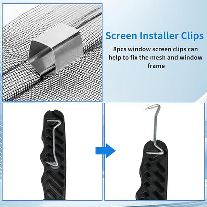 Window Screen Repair Kit, 48"x118" Screen Door Mesh Replacement Kit, Durable Fiberglass Black Window Screen kit with Tools, Rolling, Hook, Spline, Clips for Windows Doors Patio and Porch