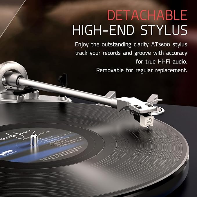 Turntables Belt-Drive Record Player with Wireless Output Connectivity Vinyl Player 33&45 RPM Speed Phono Line Output USB Digital to PC Recording ATN3600L MM Cartridge&Counterweight Dark Blue