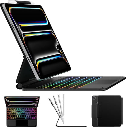 typecase Edge Keyboard Case for iPad Pro 11-inch (M4) 2024,Magic Keyboard with 11 Colors Backlight for iPad Pro 11,Keyboard Case with Pencil Holder,Multi-Touch Trackpad, Easy-Set Magnetic Stand,Black