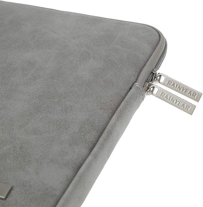 RAINYEAR 15.6 Inch Laptop Sleeve Protective Case PU Suede Leather Zipper Padded Cover Water Resistant Carrying Bag Compatible with 15.6" Notebook Computer Chromebook(Gray)