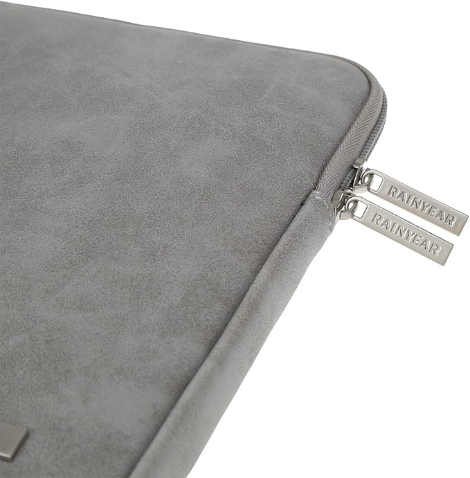 RAINYEAR 16 Inch Laptop Sleeve PU Suede Leather Case Protective Padded Zipper Cover Water Resistant Carrying Bag Compatible with 16" MacBook Pro/Max A2780 A2991 A3403 A3186 A2141 A2485 (Gray)