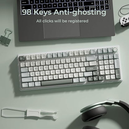 RK ROYAL KLUDGE R98 Pro Creamy Mechanical Keyboard, 96% Wired Gaming Keyboard RGB Backlit with Number Pad and Volume Knob, Gasket Mount, MDA Profile PBT Keycaps, Hot Swappable Pre-lubed Tactile Switch