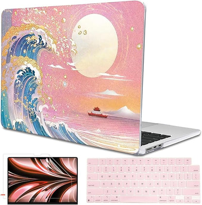 for MacBook Air 13.6 inch Case 2025 M4 A3240 2024 M3 A3113 2022 2023 A2681 M2 Chip, Crystal Plastic Pattern Hard Shell Case Cover for Mac Air 13.6 M4 2025 Touch ID, Sunset Glow Waves