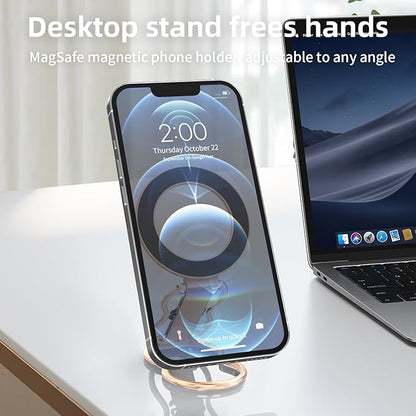 RESPECTED-BRO-Magnetic-Phone-Grip-Stand-with-Finger-Strap, 4-in-1 Magnetic Ring Holder, Kickstand and Elastic Strap for Smartphones, Universal Fit for iPhone, Android, and Cases (Rose Gold)