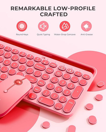 seenda Bluetooth Keyboard and Mouse for iPad, CTU-301 Multi-Device Bluetooth + 2.4G Wireless Keyboard Mouse with Tablet Holder for MacBook/Windows Computer, iOS/Andriod Tablet Phone, Coral Pink