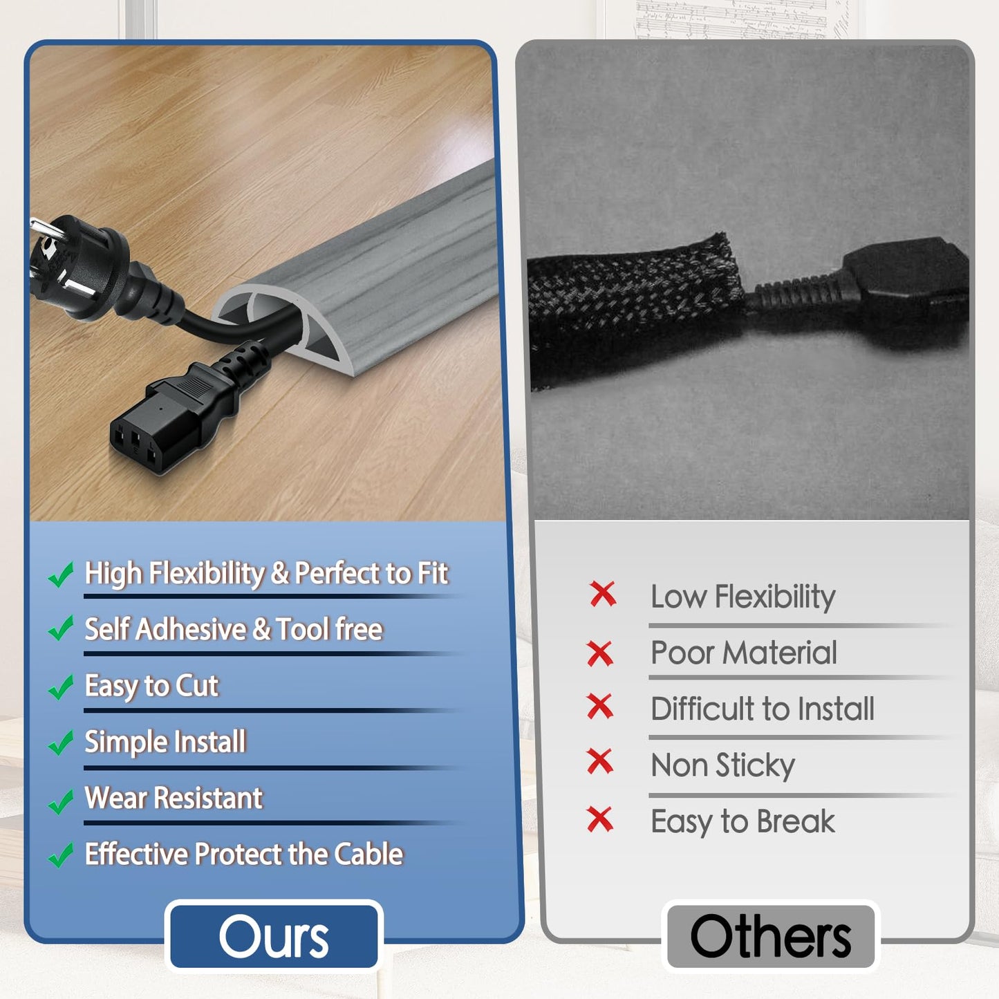 EYAYEN Floor Cord Cover for Wires on Floor Self Adhesive Cord Hider