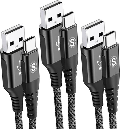 sweguard USB Type C Charger Cable [3-Pack,10ft+6.6ft+3.3ft] iPhone 16 Charger Nylon Braided Cord for iPhone 16 15 Pro Max Plus Samsung Galaxy S24 S23 S22 S21 S20 S10 Note 20 10 A54 Pixel LG Moto PS5