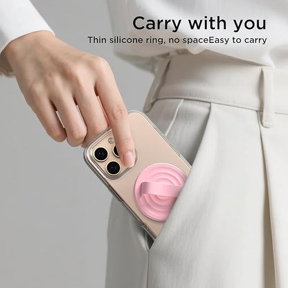 Magnetic Phone Ring Grip Holder, Silicone Finger Loop Grip, Compatible with MasSafe, Back of Phone for iPhone Pro Max/Plus/16/15/15/14/13/12 Series, Pink